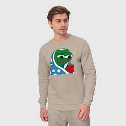 Костюм хлопковый мужской Frog Pepe мем, цвет: миндальный — фото 2