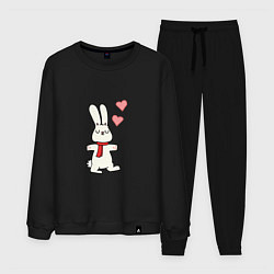 Костюм хлопковый мужской Кролик с сердечками, цвет: черный