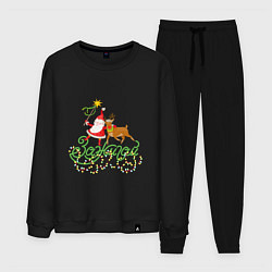 Костюм хлопковый мужской Санта и Рудольф дед Мороз С Новым годом!, цвет: черный