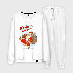 Костюм хлопковый мужской Санта с мешком подарков, цвет: белый