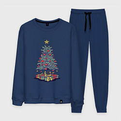 Костюм хлопковый мужской Новогодняя елка с подарками, цвет: тёмно-синий