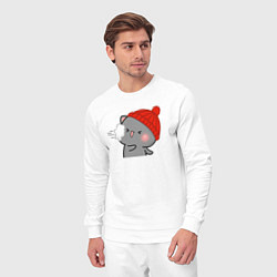 Костюм хлопковый мужской Игра в снежки - серый котик, цвет: белый — фото 2
