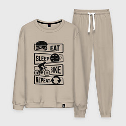 Костюм хлопковый мужской Eat sleep bike repeat art, цвет: миндальный