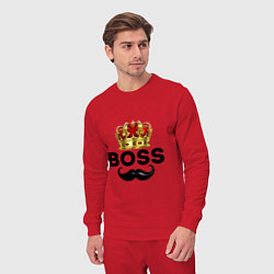Костюм хлопковый мужской BOSS и корона с усами, цвет: красный — фото 2