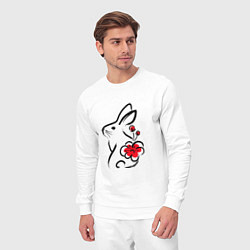Костюм хлопковый мужской Силуэт кролика с японским цветком, цвет: белый — фото 2