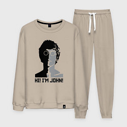 Костюм хлопковый мужской Джон Леннон - портрет, цвет: миндальный