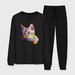 Костюм хлопковый мужской Поп арт котенок, цвет: черный