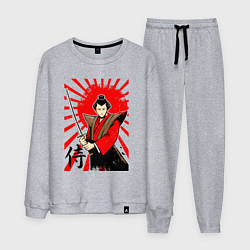 Мужской костюм Самурай с мечом на фоне флага