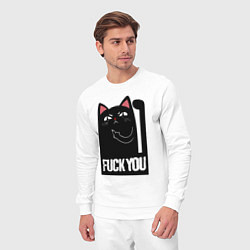 Костюм хлопковый мужской Black cat - fuck you, цвет: белый — фото 2