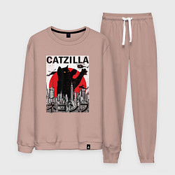 Костюм хлопковый мужской Catzilla in Tokyo мем, цвет: пыльно-розовый