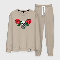 Костюм хлопковый мужской Череп и красные розы, цвет: миндальный