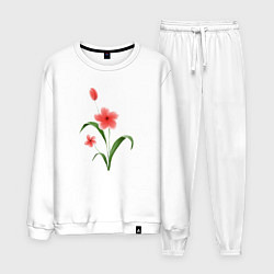 Костюм хлопковый мужской Нежные акварельные цветы в японском стиле, цвет: белый