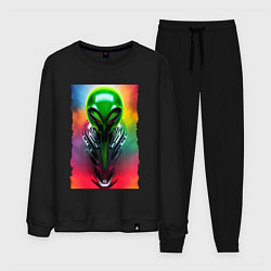 Костюм хлопковый мужской Alien - neural network - art - neon glow, цвет: черный