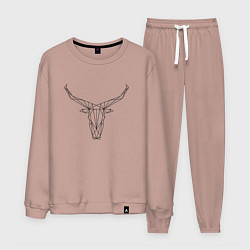 Костюм хлопковый мужской Черная полигональная голова быка, цвет: пыльно-розовый