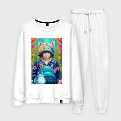 Костюм хлопковый мужской Girl with Totoro - fantasy - neural network, цвет: белый