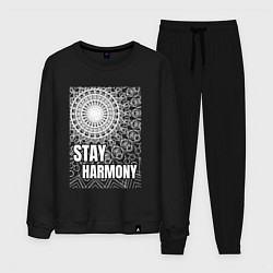 Костюм хлопковый мужской Stay harmony надпись и мандала, цвет: черный