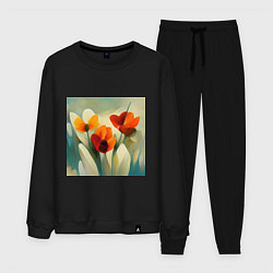 Костюм хлопковый мужской Тюльпаны в стиле импрессионизм, цвет: черный