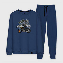 Костюм хлопковый мужской Мотогонки мотоциклист, цвет: тёмно-синий