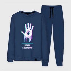 Костюм хлопковый мужской Death Stranding в стиле glitch и баги графики, цвет: тёмно-синий