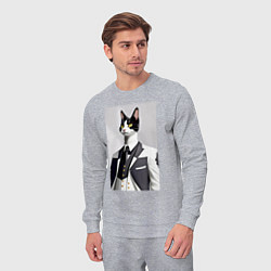 Костюм хлопковый мужской Чёрно-белый кот в модном костюме, цвет: меланж — фото 2