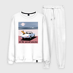 Костюм хлопковый мужской Машина на пляже, цвет: белый