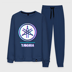 Костюм хлопковый мужской Значок Yamaha в стиле glitch, цвет: тёмно-синий