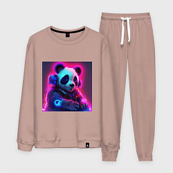 Костюм хлопковый мужской Диджей панда в свете неона, цвет: пыльно-розовый
