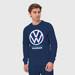 Костюм хлопковый мужской Значок Volkswagen в стиле glitch, цвет: тёмно-синий — фото 2