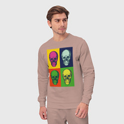 Костюм хлопковый мужской Psychedelic skulls, цвет: пыльно-розовый — фото 2