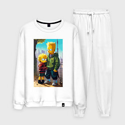 Костюм хлопковый мужской Барт Симпсон с Мэгги в мегаполисе, цвет: белый