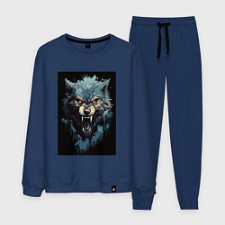 Костюм хлопковый мужской Серый волк и синии брызги, цвет: тёмно-синий