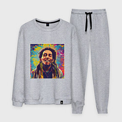 Костюм хлопковый мужской Граффити Кляксы Арт Боб Марли, цвет: меланж