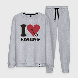Костюм хлопковый мужской I love fishing, цвет: меланж