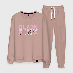 Костюм хлопковый мужской Blackpink logo Jisoo Lisa Jennie Rose, цвет: пыльно-розовый