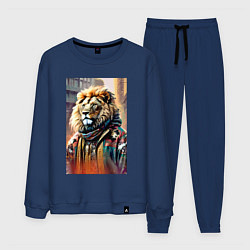 Костюм хлопковый мужской Лев в драной куртке - хиппи, цвет: тёмно-синий