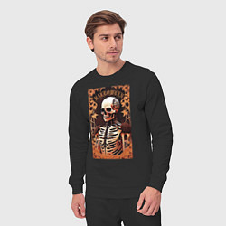 Костюм хлопковый мужской Gothic skeleton - floral pattern, цвет: черный — фото 2