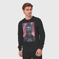 Костюм хлопковый мужской Зомби зловещий скелет киберпанк, цвет: черный — фото 2
