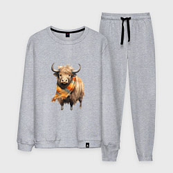 Костюм хлопковый мужской Буйвол в шарфе, цвет: меланж