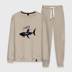 Костюм хлопковый мужской Трайбл акула с надписью shark, цвет: миндальный