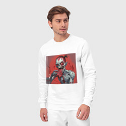 Костюм хлопковый мужской Зомби с большими красными глазами ест мясо, цвет: белый — фото 2