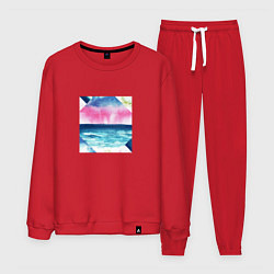 Костюм хлопковый мужской Абстрактное море закат рассвет, цвет: красный