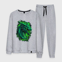 Костюм хлопковый мужской Дракон 2024 зеленый, цвет: меланж