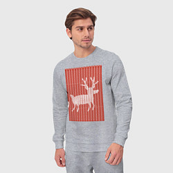 Костюм хлопковый мужской Новогодний олень орнамент вязанный свитер, цвет: меланж — фото 2