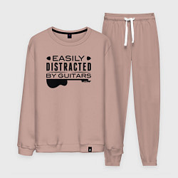 Костюм хлопковый мужской Легко отвлекается на гитары, цвет: пыльно-розовый