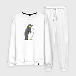 Костюм хлопковый мужской Мультяшный пингвин сбоку, цвет: белый