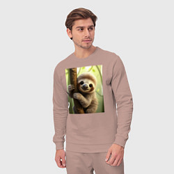 Костюм хлопковый мужской Ленивец в лесу, цвет: пыльно-розовый — фото 2