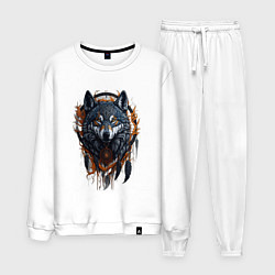 Костюм хлопковый мужской Волк и ловец снов, цвет: белый