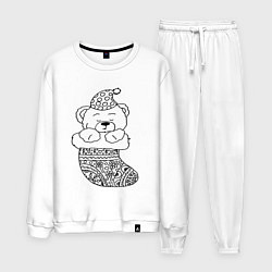 Костюм хлопковый мужской Игрушечный мишка спит в сапожке для подарков - рас, цвет: белый