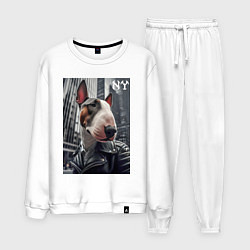 Костюм хлопковый мужской Dude bull terrier in New York - ai art, цвет: белый