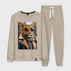 Костюм хлопковый мужской Леопард модник - Нью-Йорк - нейросеть, цвет: миндальный